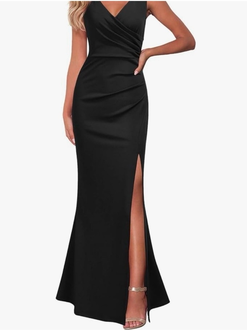 Elegant Black V-Neck Evening Gown